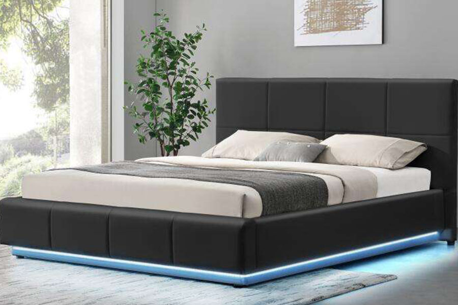 1239-1G Bán Faux-Leathar Ottoman LED Fráma Leaba Dúbailte Upholstered
