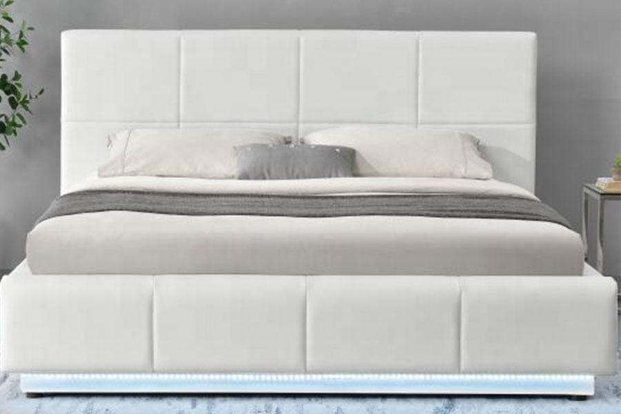 1239-1G Bán Faux-Leathar Ottoman LED Fráma Leaba Dúbailte Upholstered